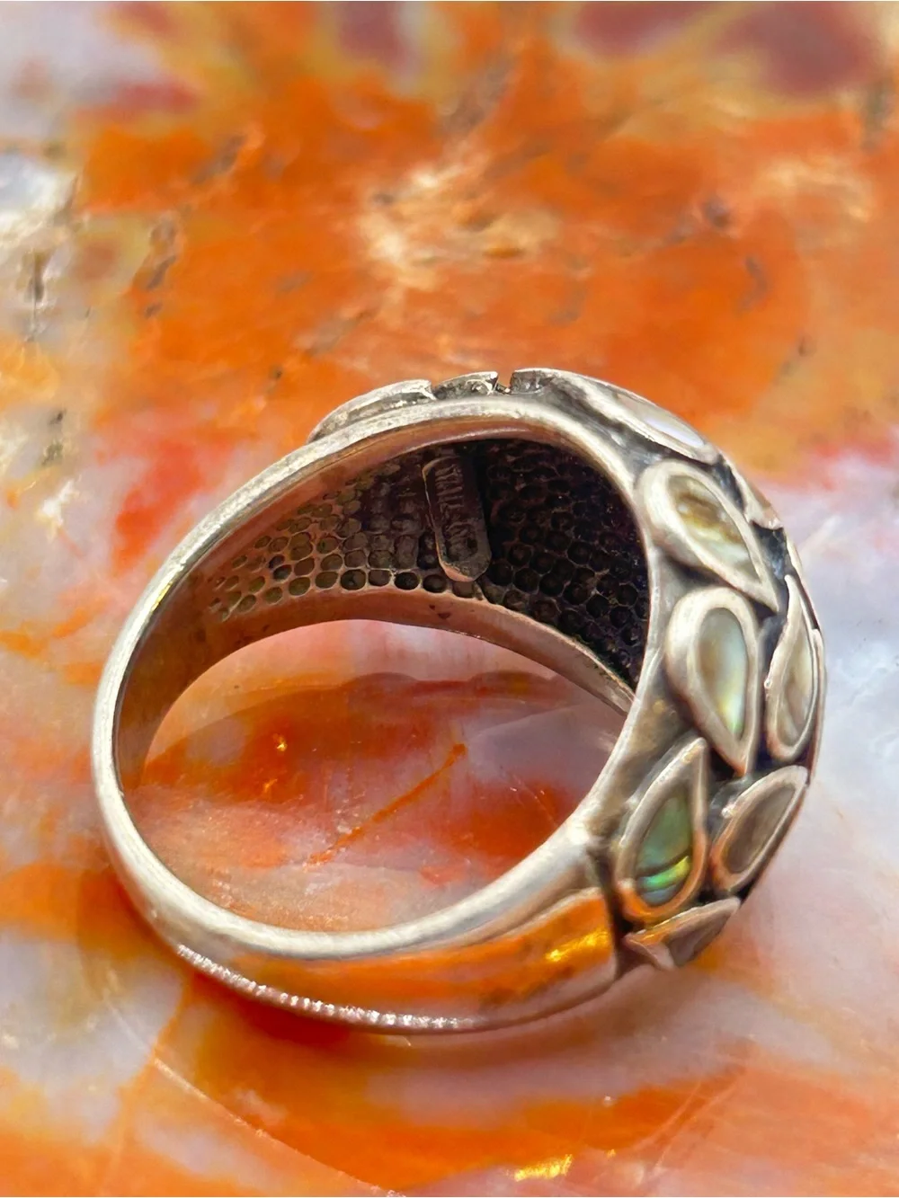 Vintage Sterling Silver Abalone Shell Ring - Size 9